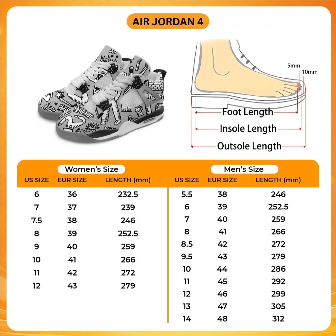 Air Jordan 4 Shoes Size Chart - Dragon Ball Shoes