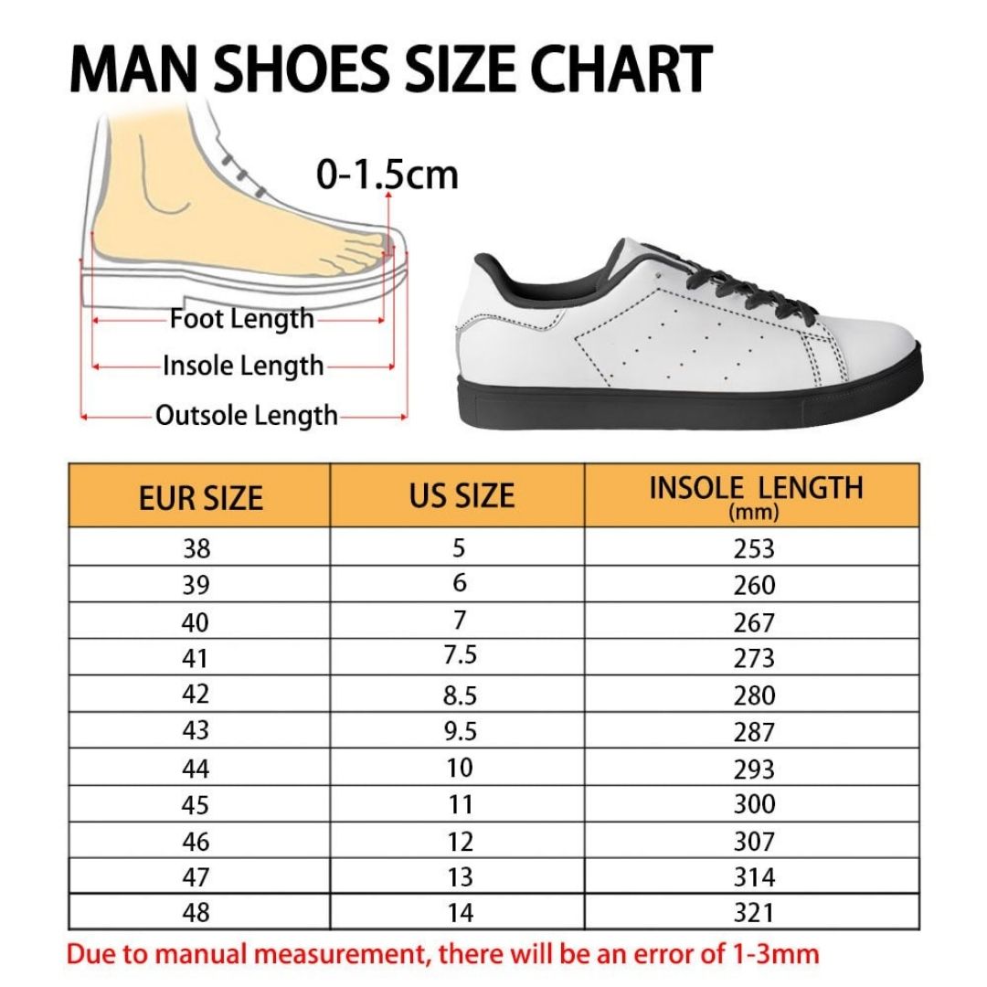 Skate Man Shoes Size Chart - Dragon Ball Shoes